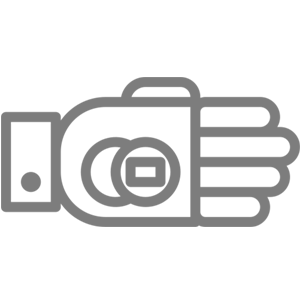 Icono gris de una mano con monedas