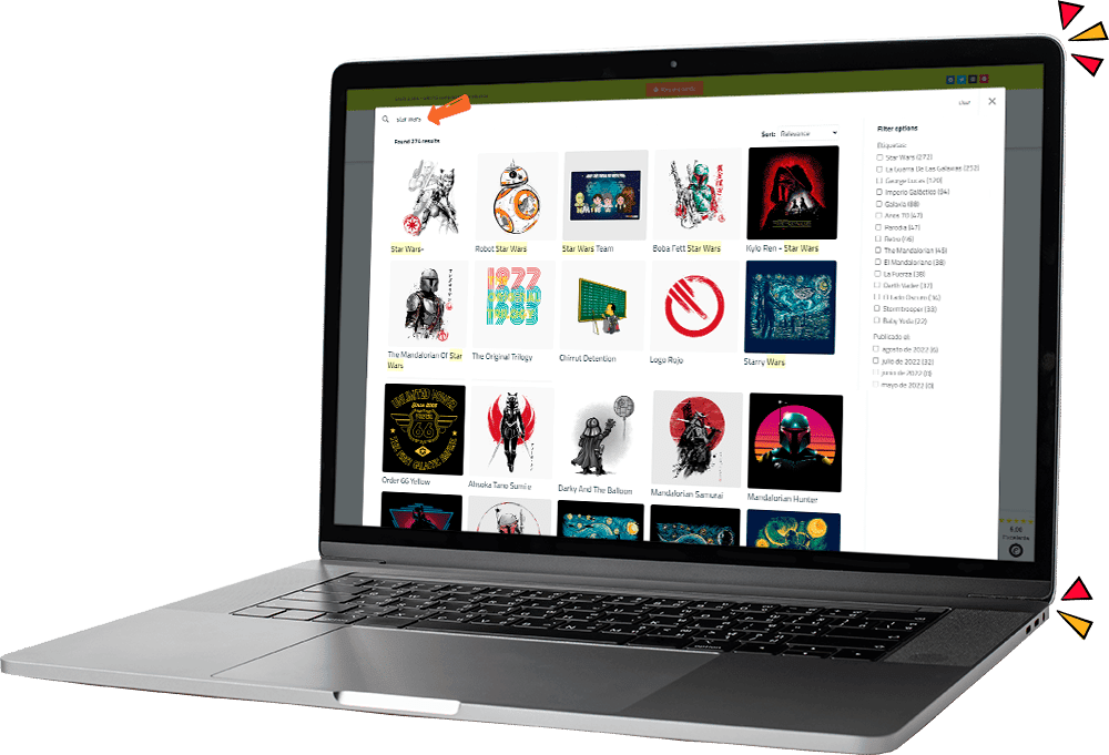 Ordenador mostrando las búsquedas de los diseños de superfan