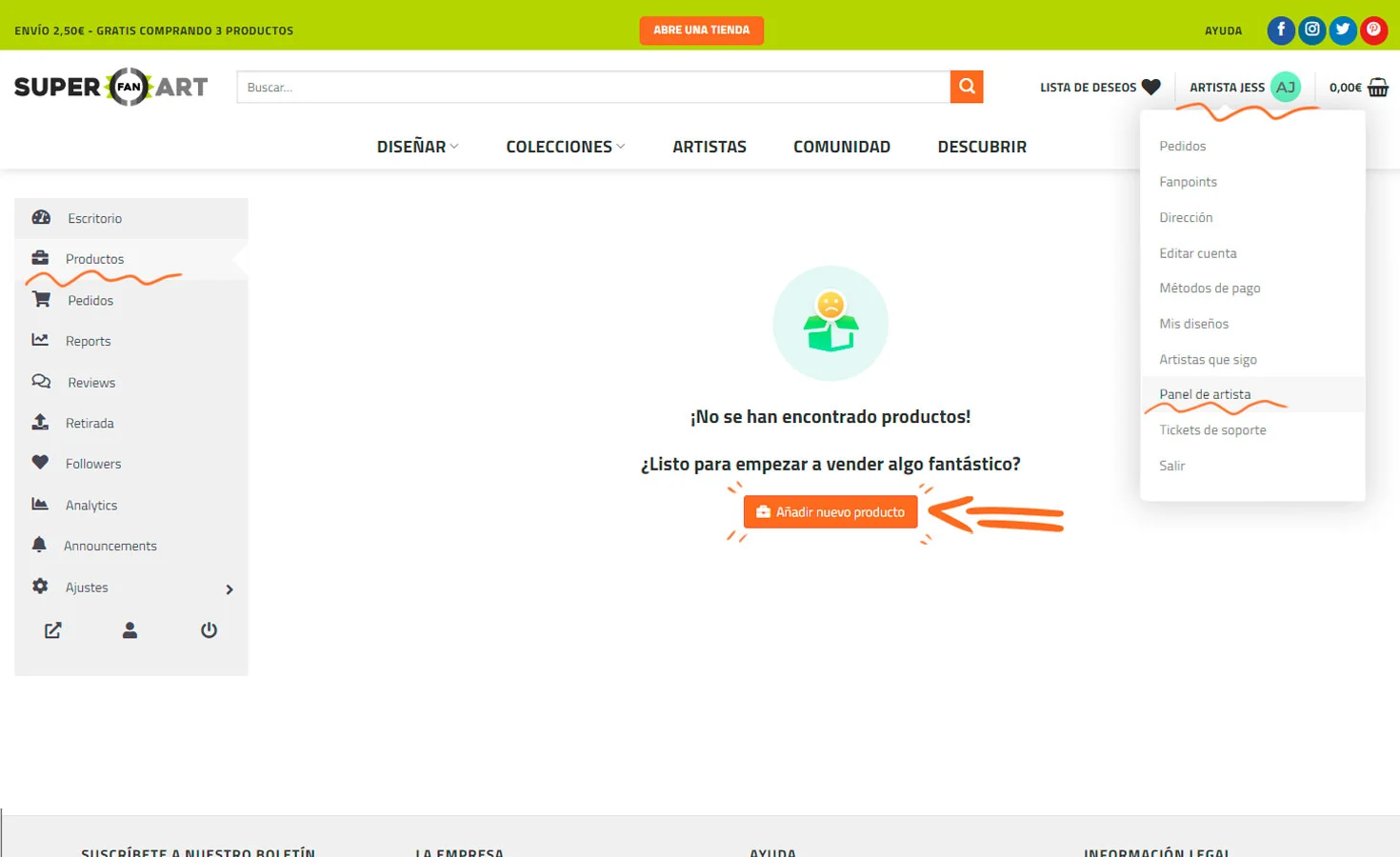 Paso 1 de cómo subir tus diseños a superfan