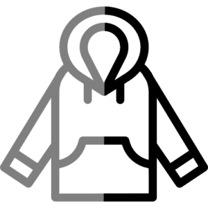 Icono gris y negro de una sudadera con capucha