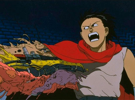 Imagen de Tetsuo usando sus poderes para transformar su brazo en la película animada Akira.