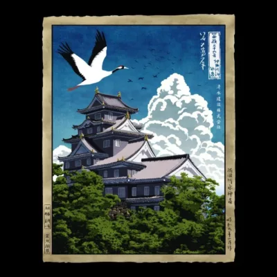 Templo japones con grulla