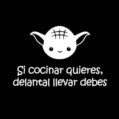 Si cocinar quieres, delantal llevar debes. Fondo oscuro.