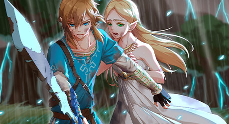 Link malherido protegiendo a la Princesa Zelda