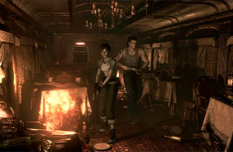 Rebecca Chambers y Billy Cohen investigando el tren en Resident Evil 0