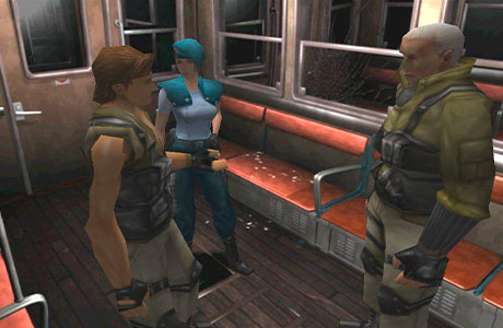 Carlos Oliveira, Jill Valentine y Mikhail Viktor discutiendo planes en Resident Evil 3