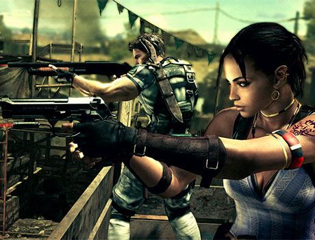 Chris y Shiva defendiéndose de varios enemigos en Resident Evil 5