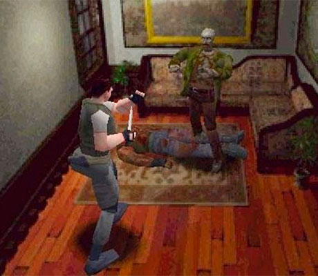 Chris Redfield enfrentándose a un Zombie en Resident Evil