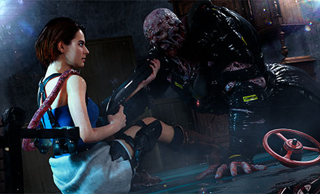 Jill Valentine enfrentándose a Nemesis en el Remake de Resident Evil 3