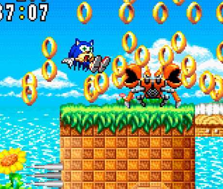 Sonic herido por robot cangrejo en Sonic Advance