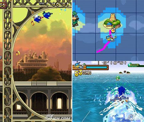 Sonic en una moto de agua en Sonic Rush Adventure