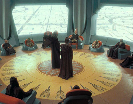 El Consejo Jedi reuniendose en Star Wars El Ataque de los Clones