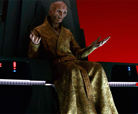Emperador Snoke en su trono en El Último Jedi