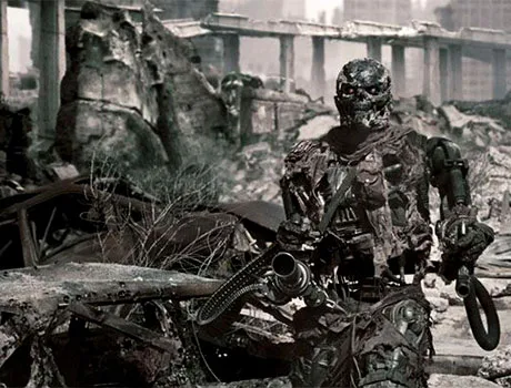 Un T-800 atacando a la resistencia humana