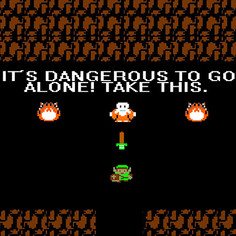 The Legend of Zelda, Link recibiendo su primera espada de un anciano misterioso.