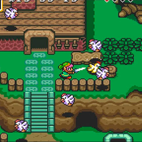 The Legend of Zelda a Link to the Past, link atacando unas gallinas