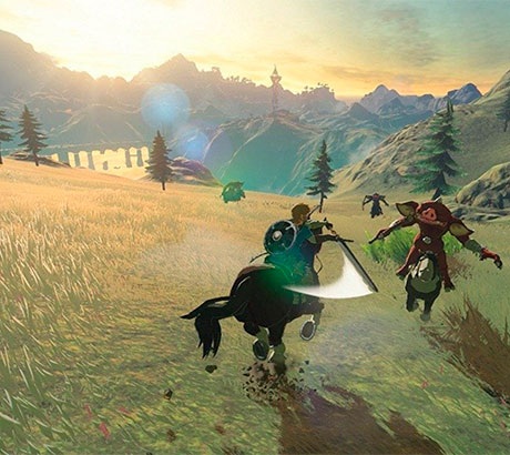 Link sobre caballo en The Legend of Zelda: Breath of the Wild