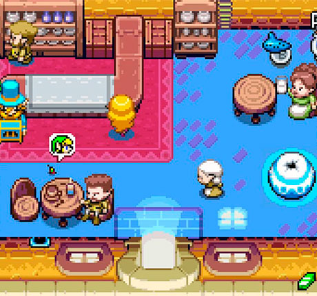 Link usando el poder de Ezlo para hacerse diminuto en The Legend of Zelda: Minish Cap