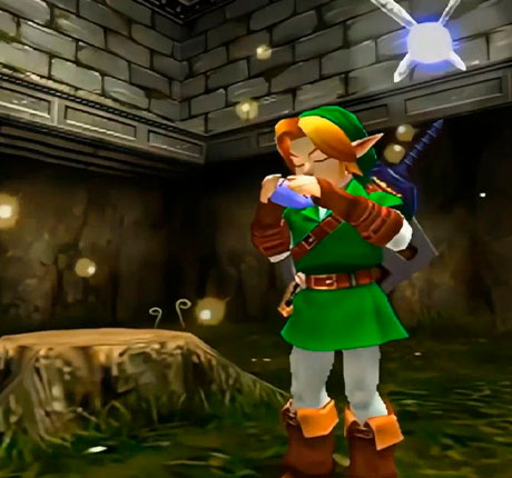 Link con Navi tocando su Ocarina en The Legend of Zelda: Ocarina of Time