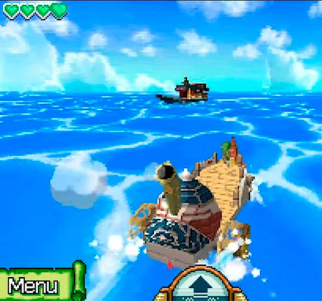 Link navegando por el mar en el S.S. Linebeck en The Legend of Zelda: The Phantom Hourglass