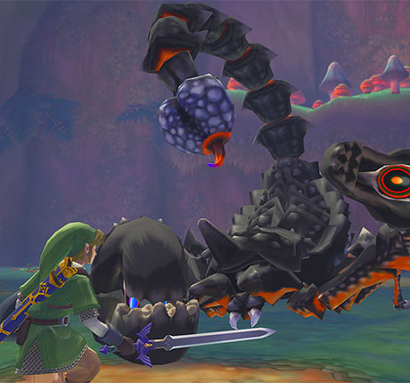 Link enfrentándose a Boss Escorpión en mazmorra de The Legend of Zelda: Skyward Sword