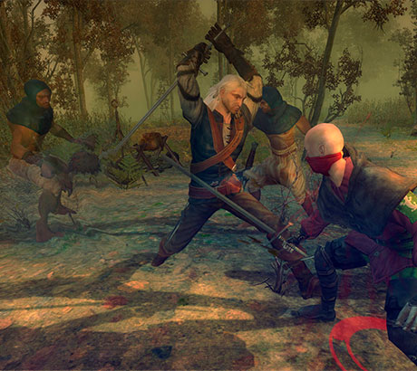 Geralt de Rivia luchando contra bandidos