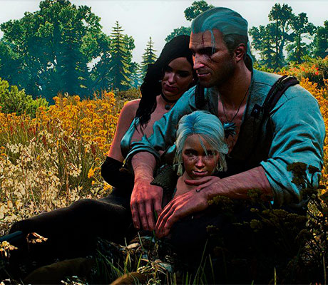 Yennefer, Geralt y Ciri juntos en el campo