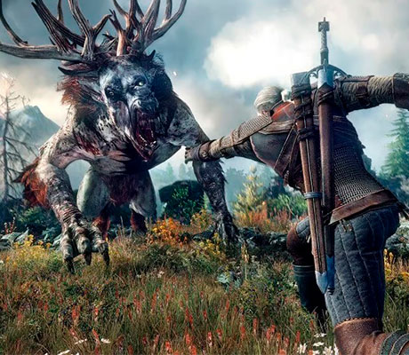 Geralt enfrentándose a un Fiend en The Witcher 3