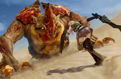 Lightning enfrentándose a un monstruo en Final Fantasy 13: Lightning Returns