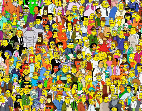 Muchos personajes diferentes de Los Simpsons