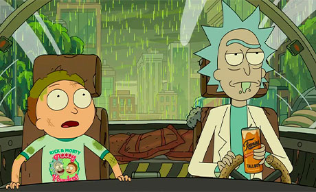 Rick y Morty en la nave de Rick