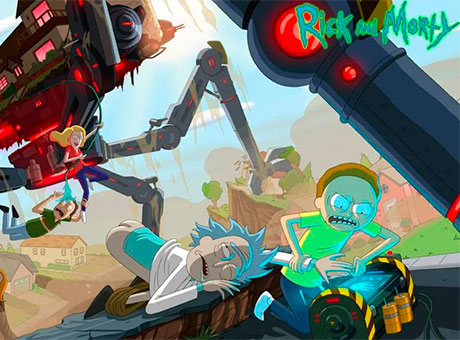 La Familia Smith enfrentándose a una casa robot en Rick y Morty