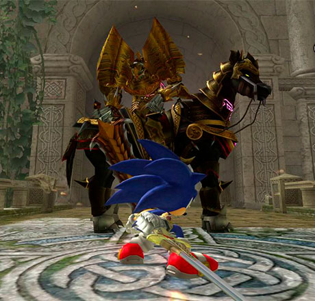 Sonic enfrentándose al Caballero Oscuro en Sonic and the Black Knight