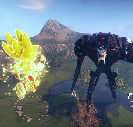 Super Sonic enfrentándose a enemigo en Sonic Frontiers