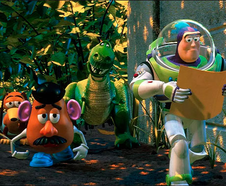 Los juguetes de Andy junto con Buzz buscando a Woody en Toy Story 2