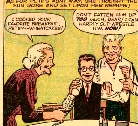 Tía May y Tío Ben junto a su sobrino Peter Parker (A.K.A. Spiderman)