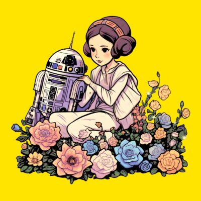 Princesa Leia adulta con R2D2