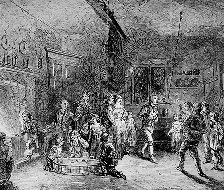 Retrato de personas participando en varias tradiciones de Halloween