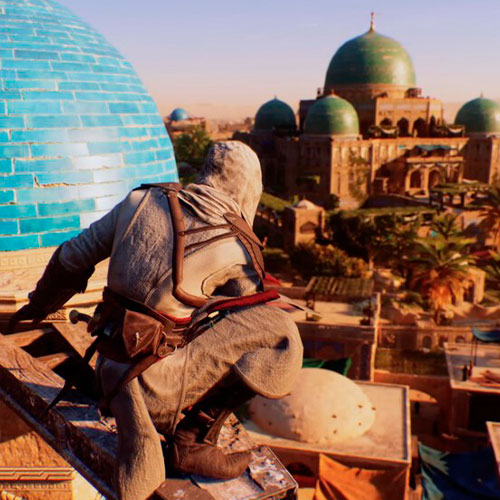 Basim observando al palacio de bagdad en assasin's creed mirage