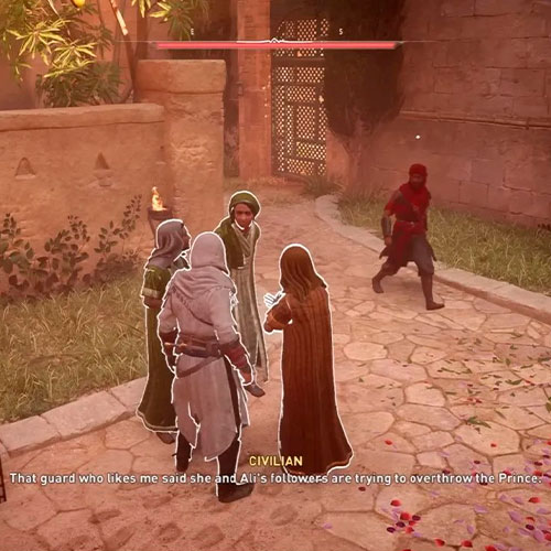 Basim ocultandos entre unos civiles en assasin's creed mirage