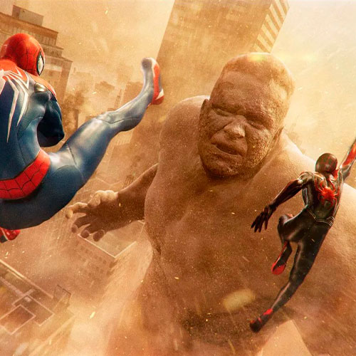 Peter y miles enfrentándose al hombre de arena.