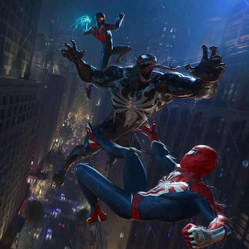 Miles morales y peter parker enfrentándose a venom