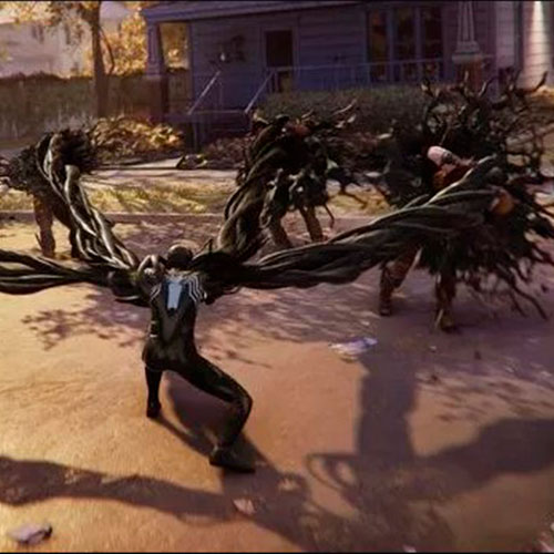 Peter parker usando sus poderes de simbionte