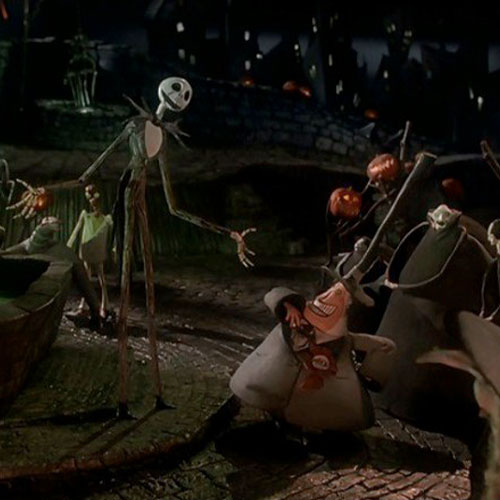 Jack skellington y el alcalde en ciudad de halloween