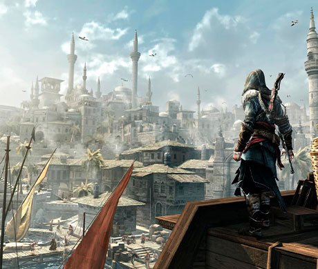 Imagen de Ezio contemplando la ciudad de Constantinopla en el juego Assassin's Creed: Revelations.