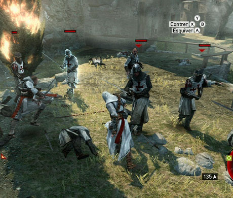 Imagen de Ezio luchando contra unos templarios en el juego de Assassin's Creed: Revelations.