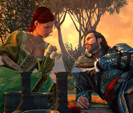 Imagen de Sofía Saryor y Ezio Auditore haciendo un picnic en el juego Assassin's Creed: Revelations.