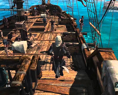 Imagen de Edward Kenway subido en su navío en el juego de Assassin's Creed IV: Black Flag.