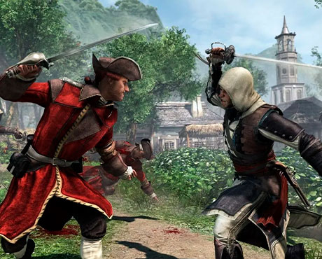 Imagen de Edward luchando contra un soldado británico en el juego Assassin's Creed IV: Black Flag.