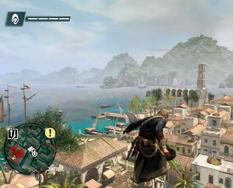 Imagen de Edward contemplando la escenografía tropical en el juego Assassin's Creed IV: Black Flag.